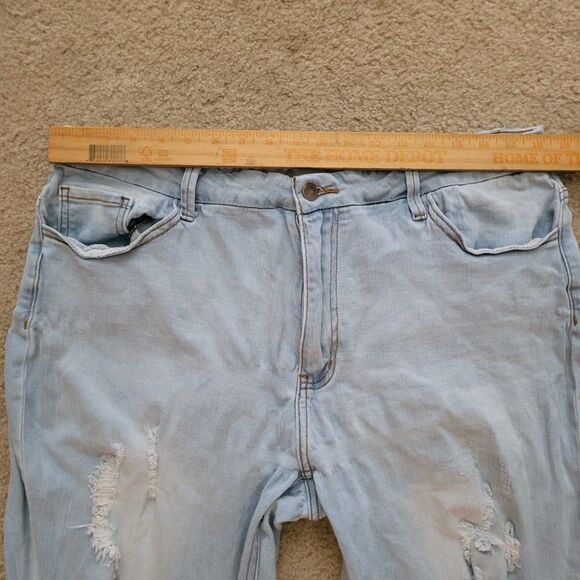 Fashion Nova Jeans Womens 18 (37Wx31L) Blue High Waist Distressed Wide Leg - Picture 7 of 11